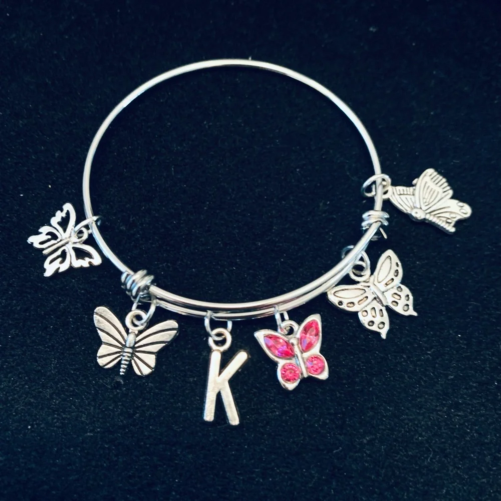 Girls Butterfly themed bangle bracelet personalized